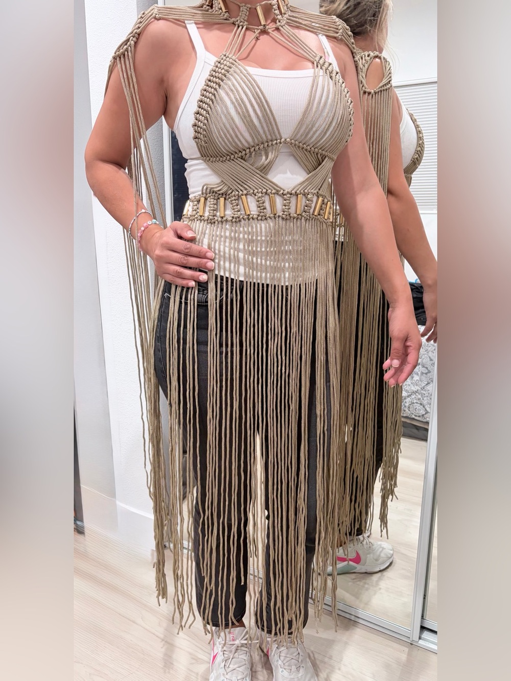 Fringed Beige/Tan Statement Skirt - Boho Luxe